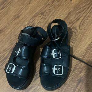 ASOS Design Wide Fit Thistle Chunky Buckle Platform Sandals Black Size US 11 NWT